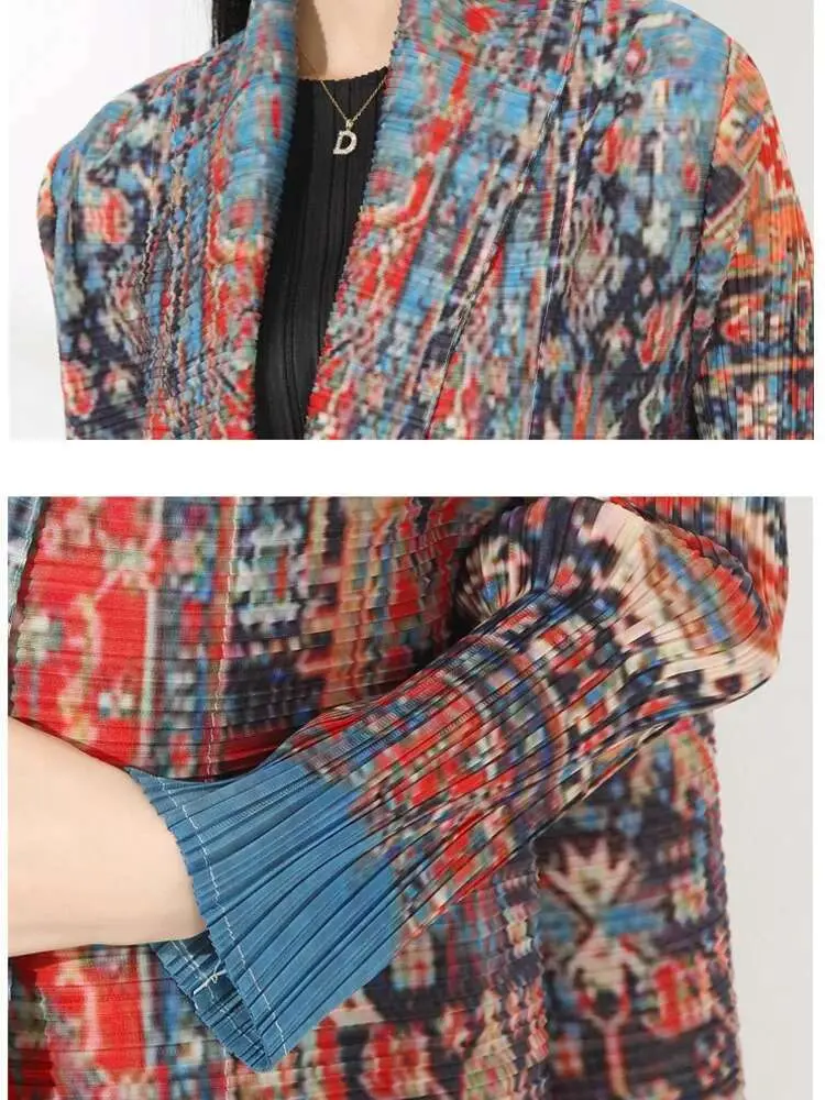 LANMREM Niche Trend Printed Windbreaker Women's 2025 New Loose Oversized Long Sleeved Pleated Trench Cardigan Long Coat 2DB2481