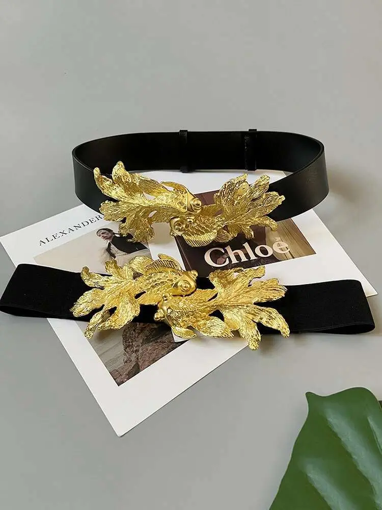 LANMREM Design Retro Goldfish Women PU Metal Buckle Belts Adjustable All-match Fashion Tide High Street 2025 New Arrival 2YA108