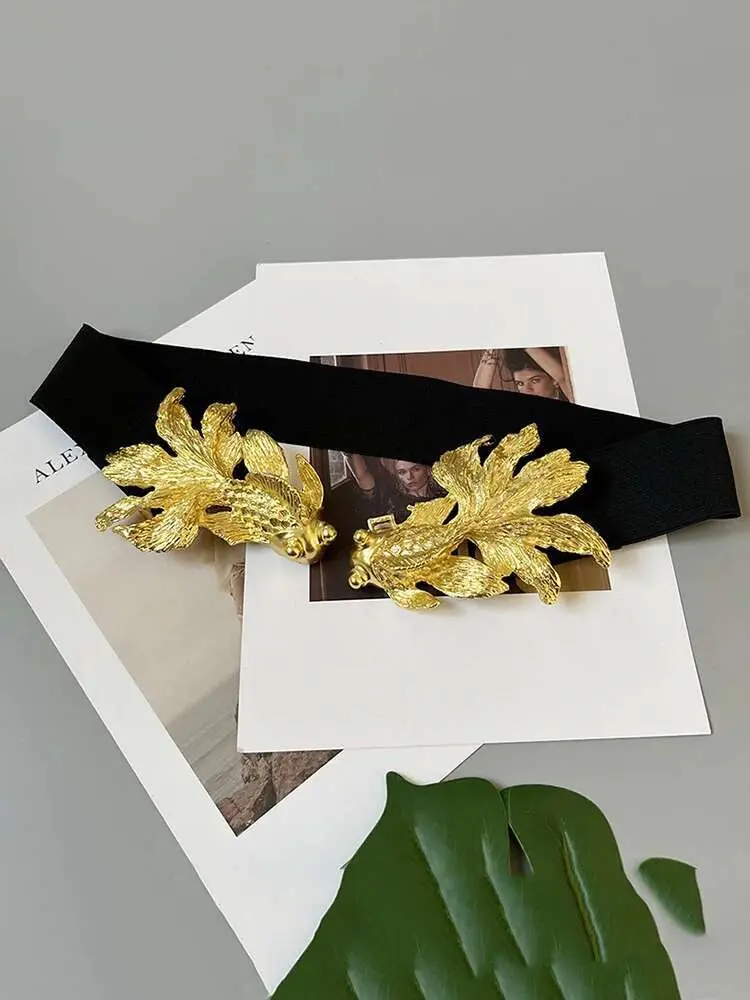LANMREM Design Retro Goldfish Women PU Metal Buckle Belts Adjustable All-match Fashion Tide High Street 2025 New Arrival 2YA108