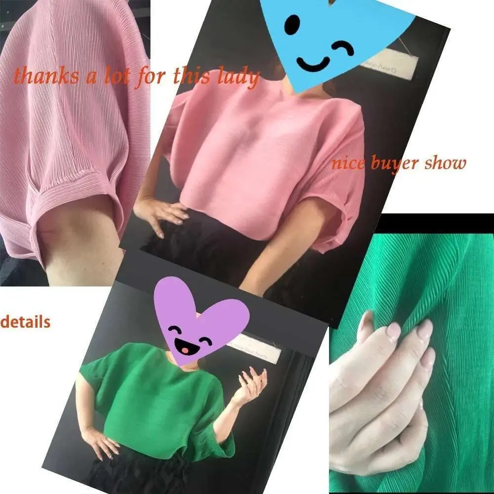 LANMREM 2025 High Quality New Fashion Loose Pleated T-shirt Round Collar Batwing Half Sleeve Pleated Women's  Tops YE112