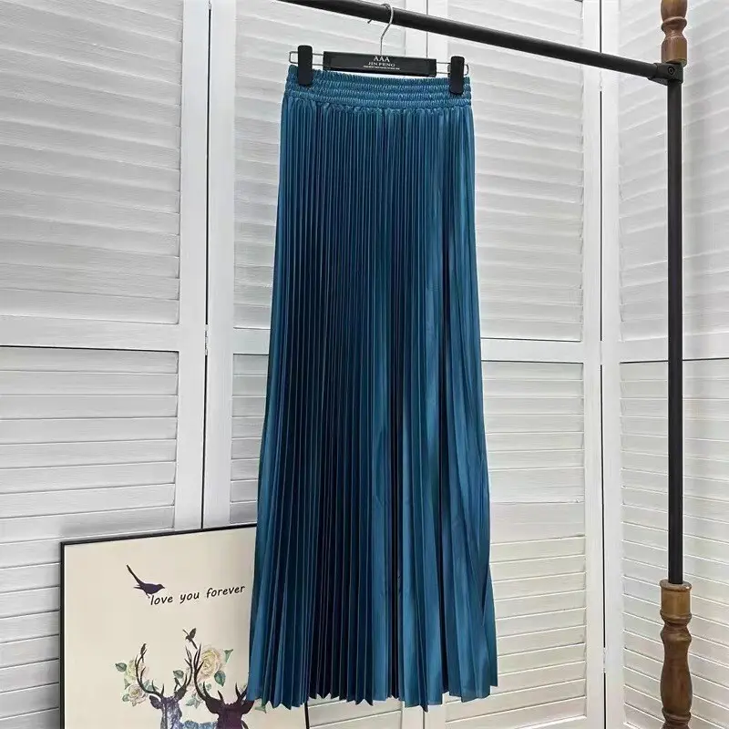 LANMREM Elastic High Waist Folded Skirts For Women Solid Color Casual Fashion Summer 2025 New A-line Skirts Chic Bottoms 2DB3160
