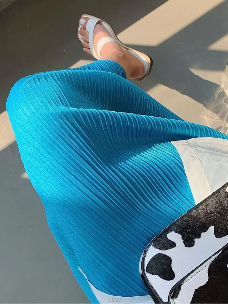 LANMREM Pleated Skirts For Women High Elastic Waist Solid Color A-line Loose Casual Clothing 2024 Summer New 2DA8062