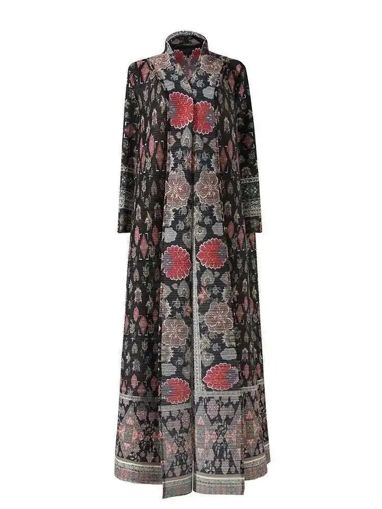 LANMREM Printed Pleated Cardigan For Women Long Sleeves Loose Big Size Female Vintage High End Windbreaker 2025 Spring 2DA5781