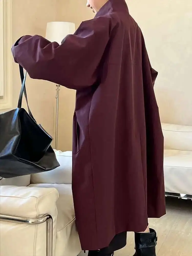 LANMREM Office Lady Trench Coat Solid Color Lapel Long Sleeves Single Breasted Loose Windbreaker 2025 Spring Autumn New 2DA8844