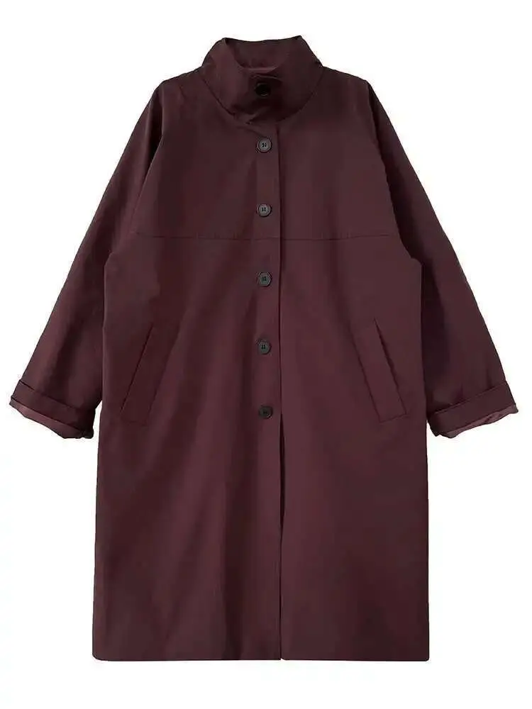 LANMREM Office Lady Trench Coat Solid Color Lapel Long Sleeves Single Breasted Loose Windbreaker 2025 Spring Autumn New 2DA8844