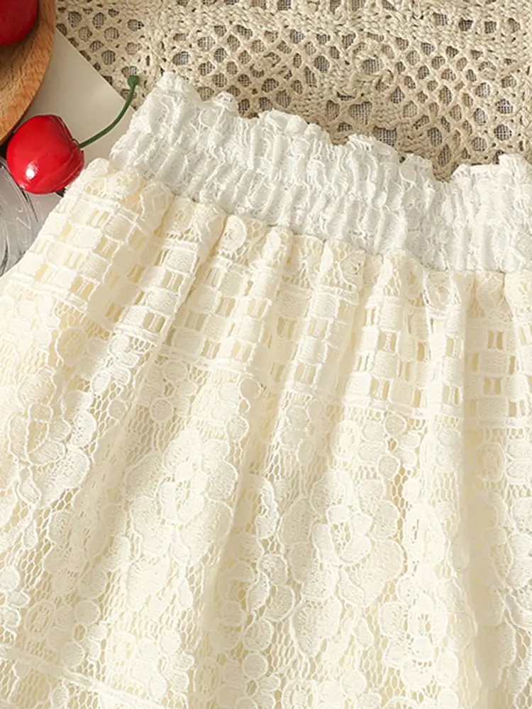 LANMREM Big Swing Lace Skrits For Women Elastic Waist Embroidered Long Length Female Fashion Streetwear Clothes 2024 New 2DA4904