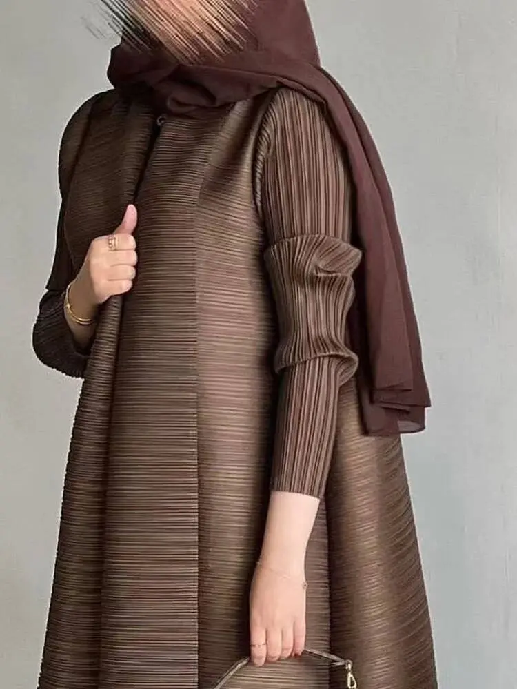 LANMREM Fashion Solid Color Cardigan Long Robe Folded Windbreaker For Women Loose Casual Coffee Long Coat 2DB2952