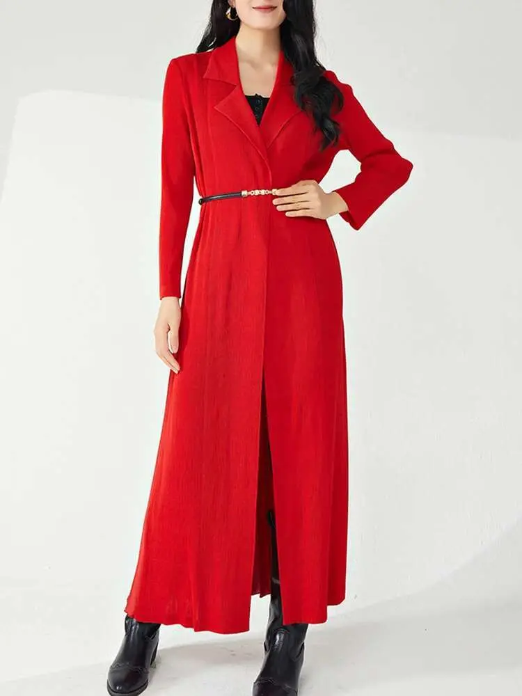 LANMREM Patchwork Design Fashion Pleated Long Coat Women Lapel Loose Windbreaker Office Lady 2025 Spring New Trench2AA4700
