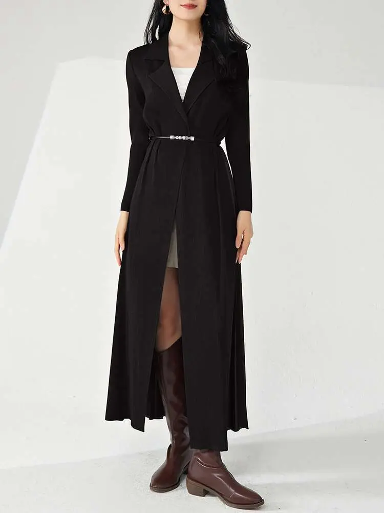 LANMREM Patchwork Design Fashion Pleated Long Coat Women Lapel Loose Windbreaker Office Lady 2025 Spring New Trench2AA4700
