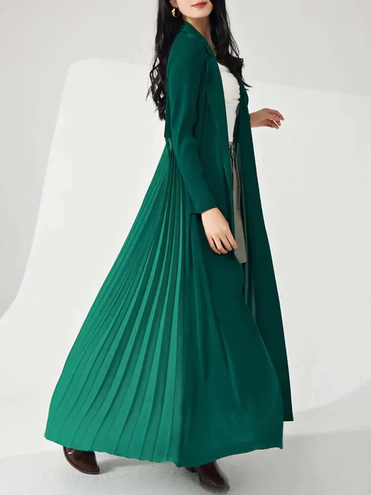 LANMREM Patchwork Design Fashion Pleated Long Coat Women Lapel Loose Windbreaker Office Lady 2025 Spring New Trench2AA4700