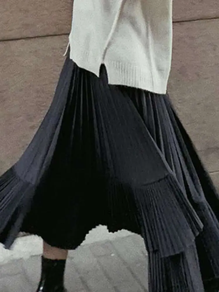 LANMREM Patchwork Fold Skirt For Women High Waist Solid Color Irregular Skirts Casual Female Clothing 2025 Spring New 2YA3242