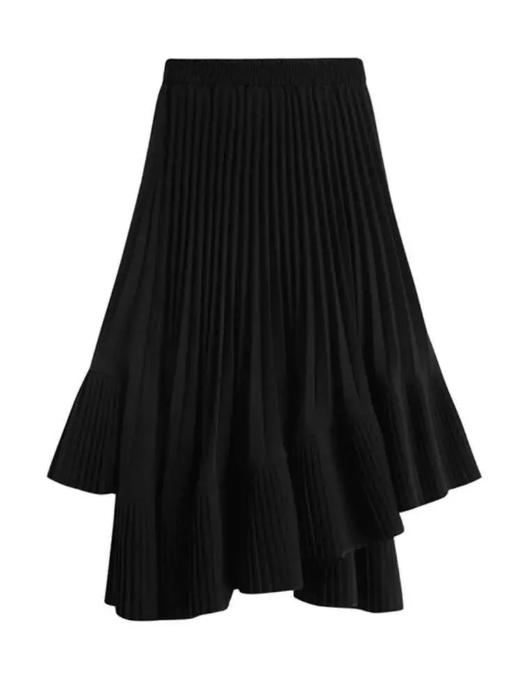 LANMREM Patchwork Fold Skirt For Women High Waist Solid Color Irregular Skirts Casual Female Clothing 2025 Spring New 2YA3242
