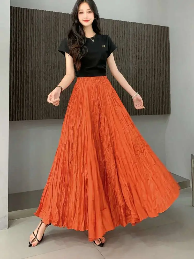 LANMREM Large Swing Skirts For Women High Waist Solid Color Irregular Hem Luxury Party Clothing 2025 Summer Autumn New 2DA7085