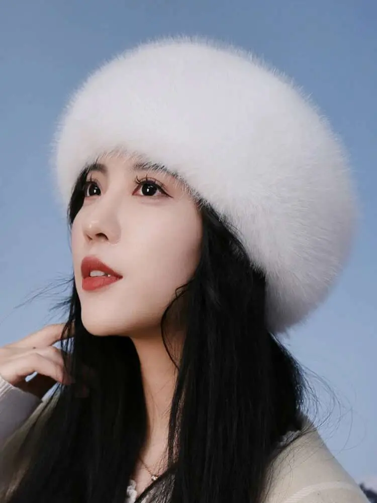 LANMREM Women's Fashion Thick Imitation Fox Fur Hat For Women Warm Solid Color Minimalism Hats 2025 Spring Winter New 2Z2912