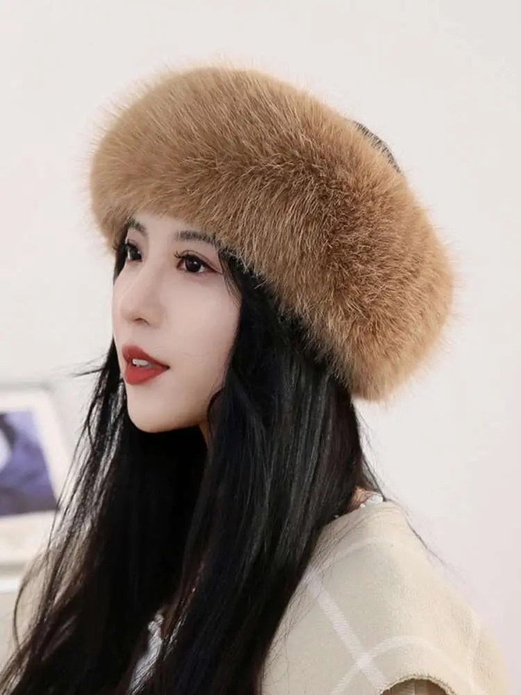 LANMREM Women's Fashion Thick Imitation Fox Fur Hat For Women Warm Solid Color Minimalism Hats 2025 Spring Winter New 2Z2912