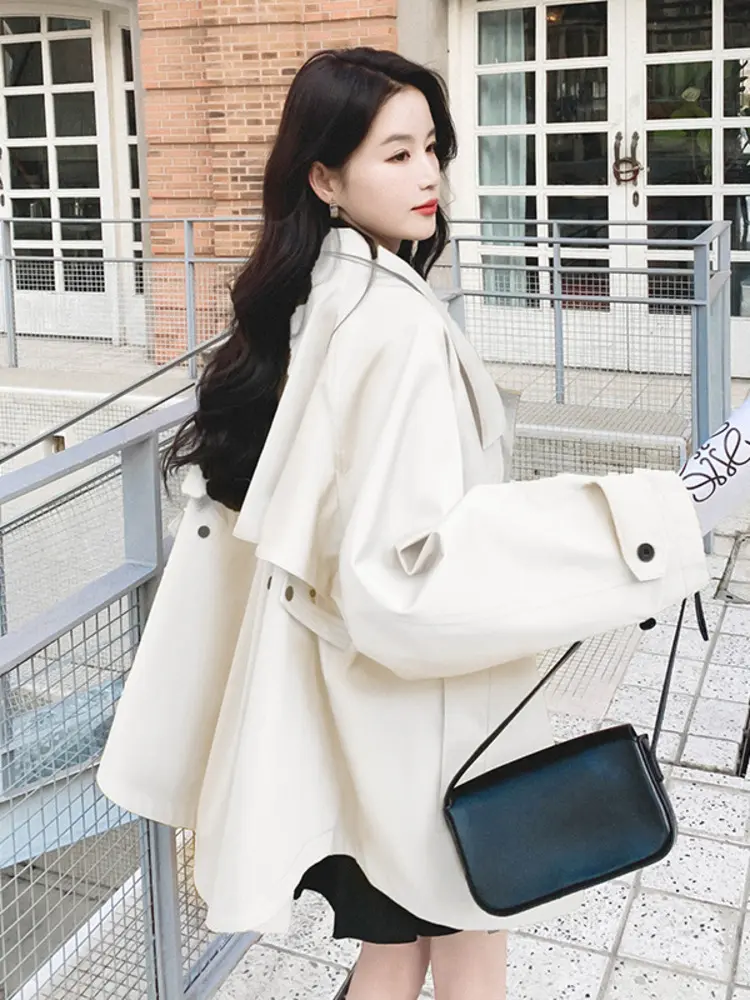 LANMREM Women's 2025 New Fashion Oversized Khaki Trench Loose Casual Korean Trendy Zipper Cloak Coat Long Sleeve Jakcets 2DB2716