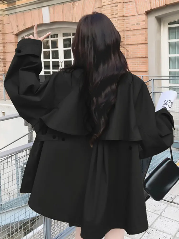 LANMREM Women's 2025 New Fashion Oversized Khaki Trench Loose Casual Korean Trendy Zipper Cloak Coat Long Sleeve Jakcets 2DB2716
