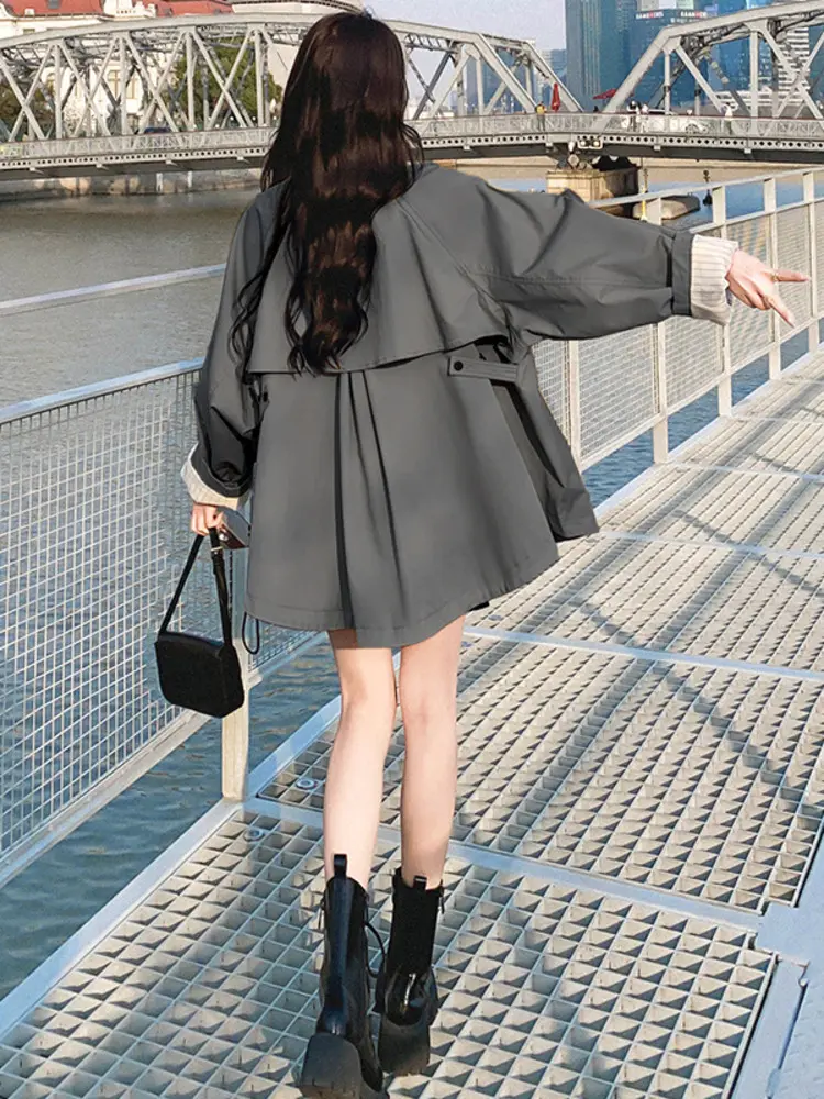 LANMREM Women's 2025 New Fashion Oversized Khaki Trench Loose Casual Korean Trendy Zipper Cloak Coat Long Sleeve Jakcets 2DB2716