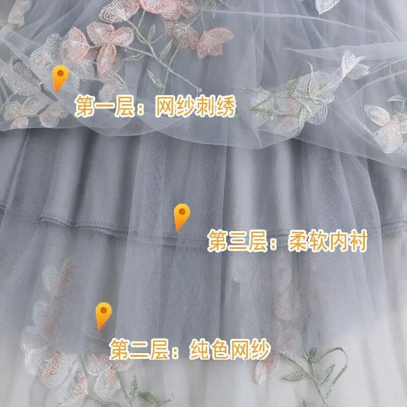 LANMREM Embroidered Flowers Double Gauze Skirts Women's Fashion 2025 Spring Summer High Waist Temperament Versatile Skirt 2DE552