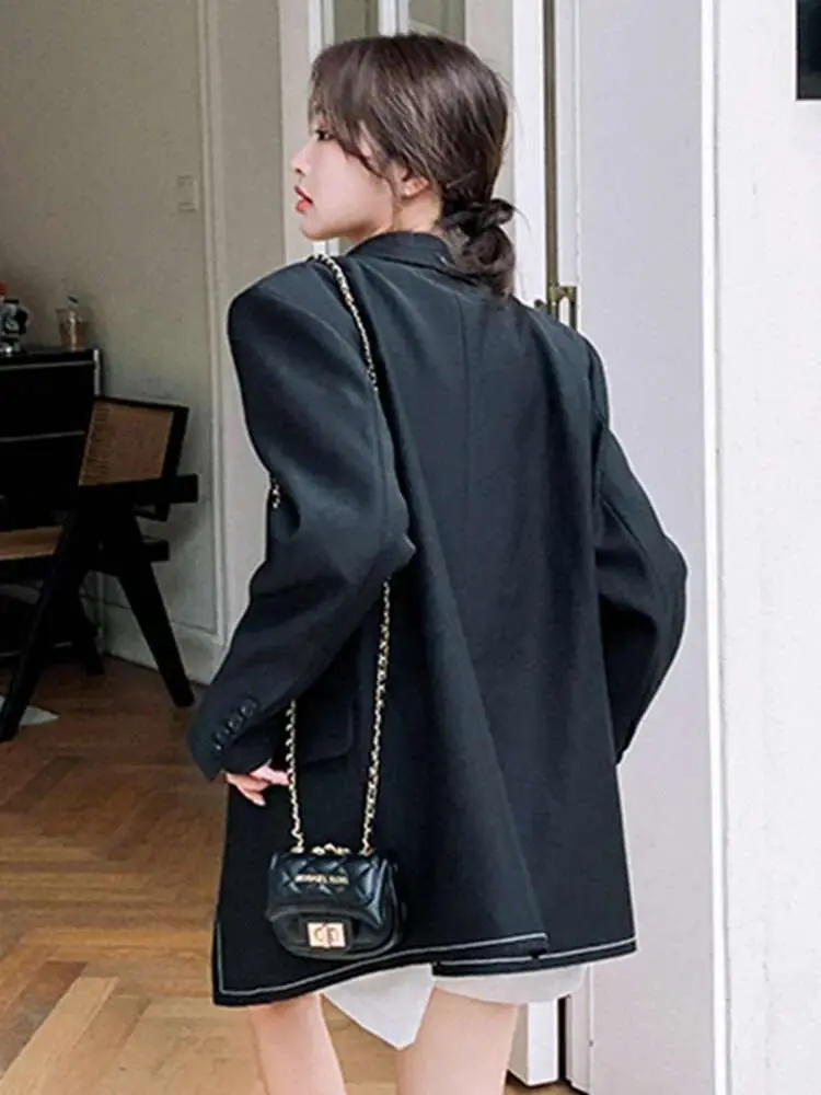 LANMREM Colorblock Spliced Blazer For Women Notched Collar Long Sleeves Single Button Casual Suit Coat 2025 Chic New 2AA2393