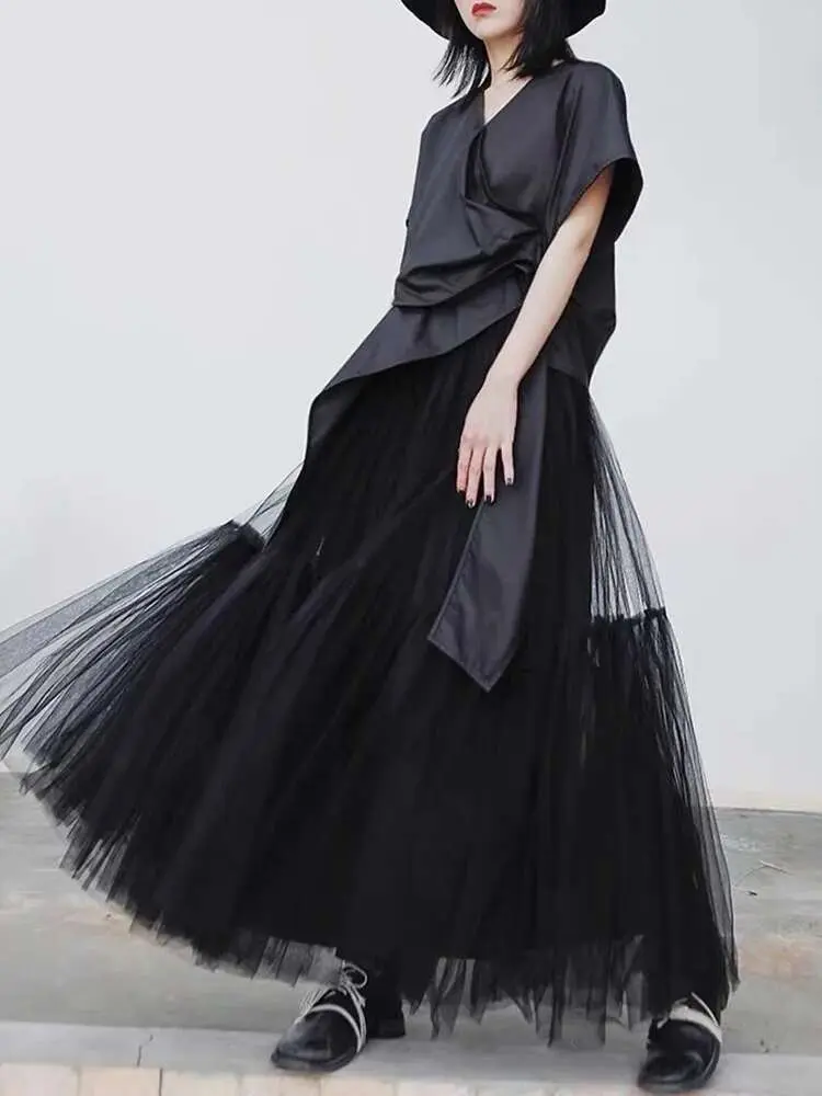LANMREM Women's Long Trailing Skirt Mesh Puffy High-end Spliced High Waisted A-line Layers Skirts Party Wedding Clothing 2DB1935