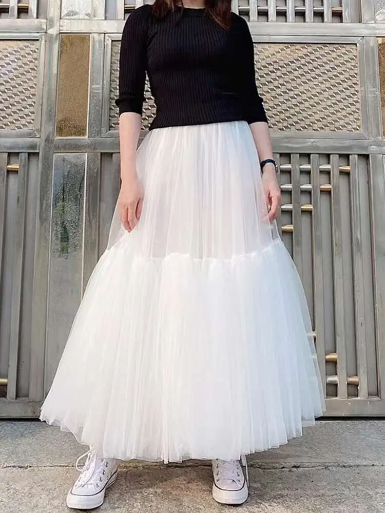 LANMREM Women's Long Trailing Skirt Mesh Puffy High-end Spliced High Waisted A-line Layers Skirts Party Wedding Clothing 2DB1935