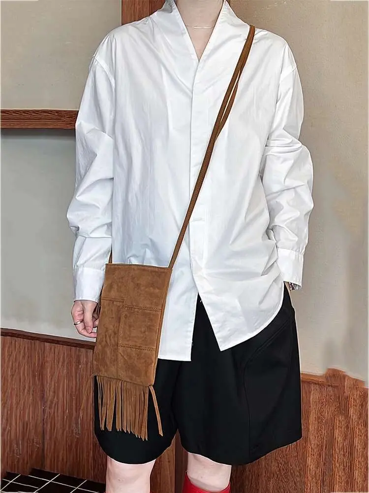 LANMREM Minimalist V Neck Collar Shirt Purple Color Long Sleeves Loose Style Office Lady Fashion Clothes 2025 Spring New 2DA8835