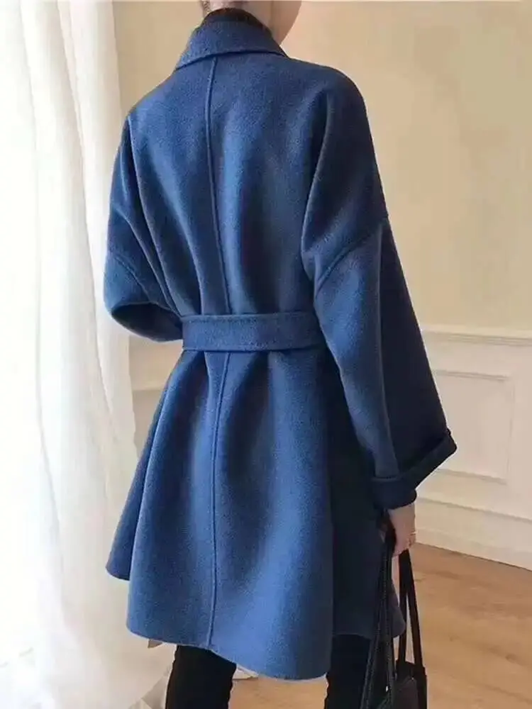 LANMREM 2025 Spring New Women Elegant  Double-sided Long Sleeve Solid Color Cardigan Cashmere Soft Coat Female Fashion 2W402