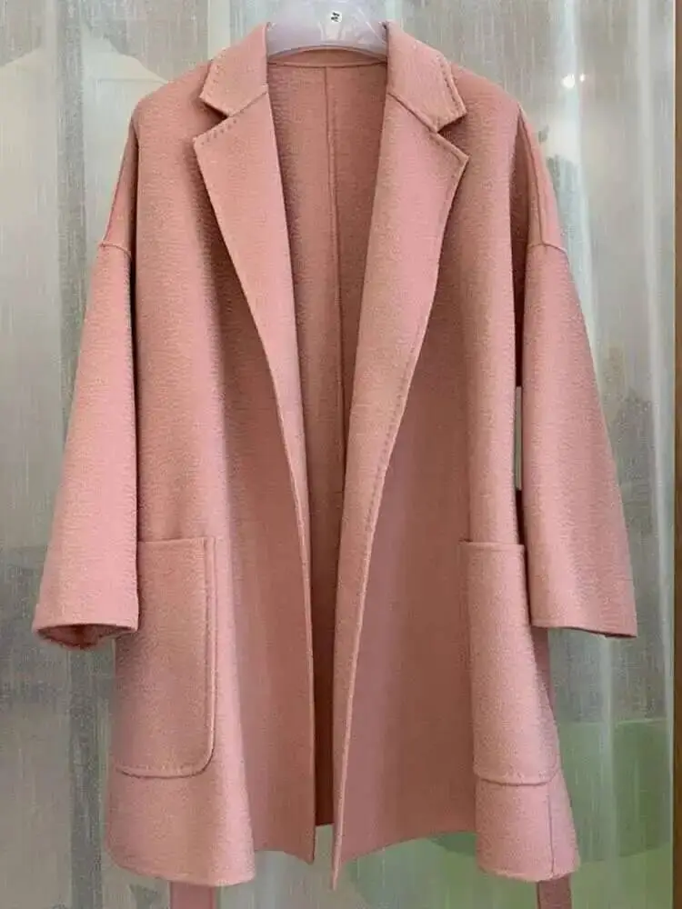 LANMREM 2025 Spring New Women Elegant  Double-sided Long Sleeve Solid Color Cardigan Cashmere Soft Coat Female Fashion 2W402