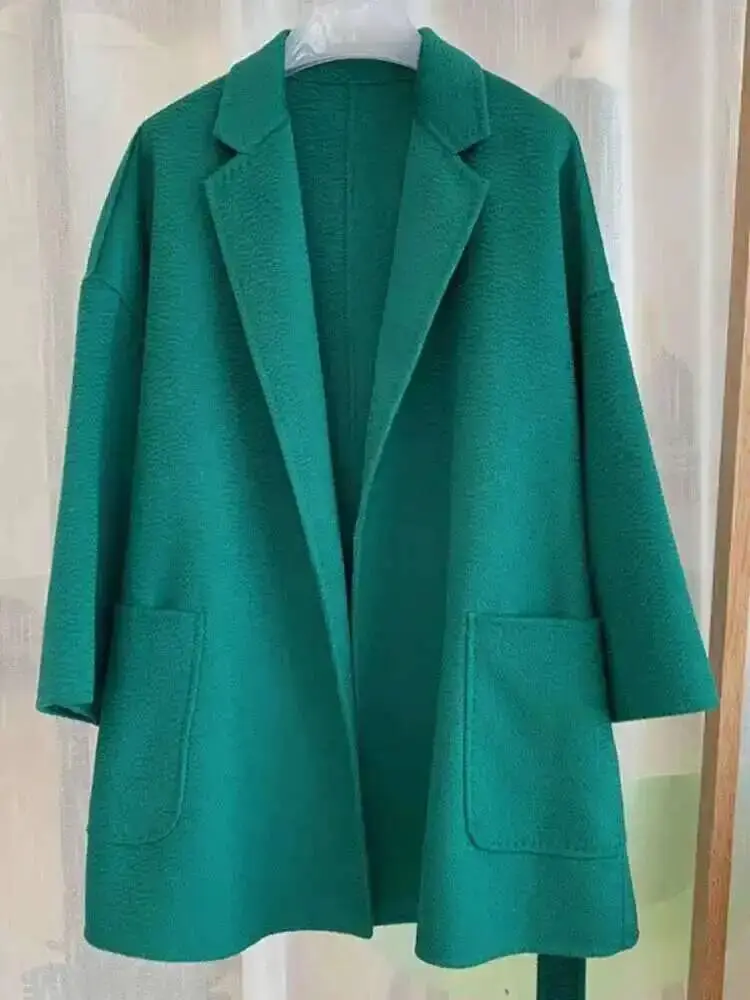 LANMREM 2025 Spring New Women Elegant  Double-sided Long Sleeve Solid Color Cardigan Cashmere Soft Coat Female Fashion 2W402