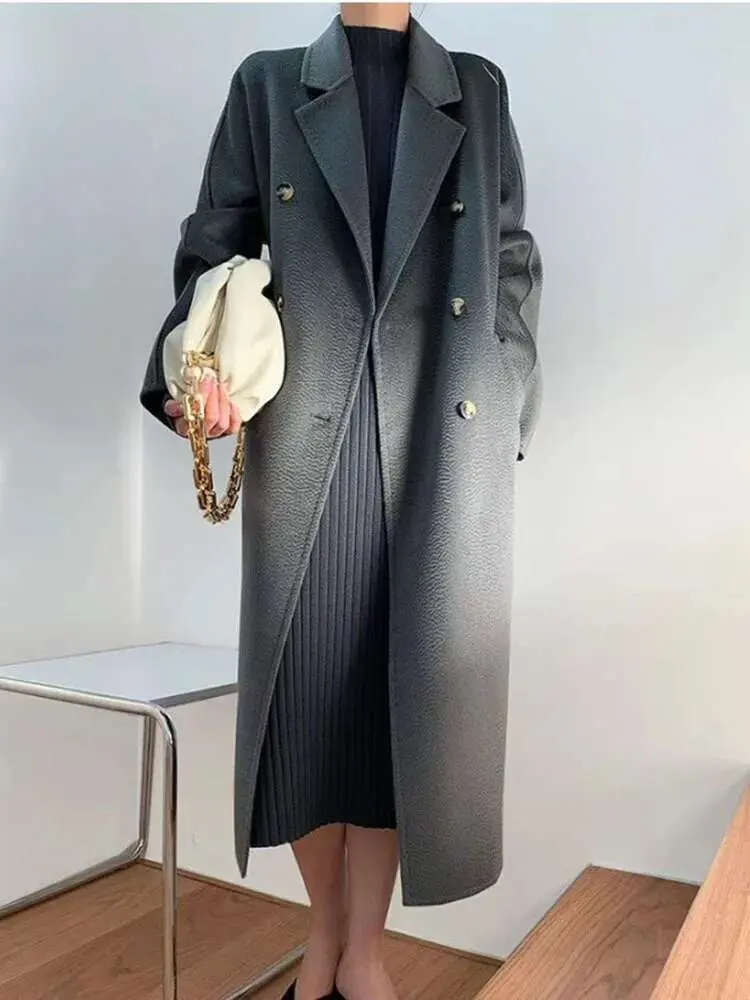 LANMREM 2025 Spring And Winter Double-sided Cashmere Coat Women's Long Double-breasted Fashion Solid Coat For Female 2A466