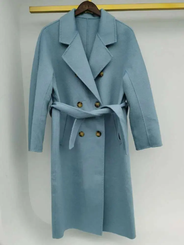 LANMREM 2025 Spring And Winter Double-sided Cashmere Coat Women's Long Double-breasted Fashion Solid Coat For Female 2A466