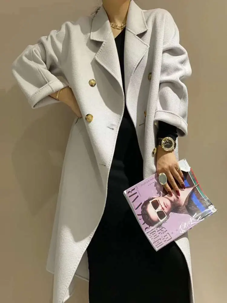 LANMREM 2025 Spring And Winter Double-sided Cashmere Coat Women's Long Double-breasted Fashion Solid Coat For Female 2A466