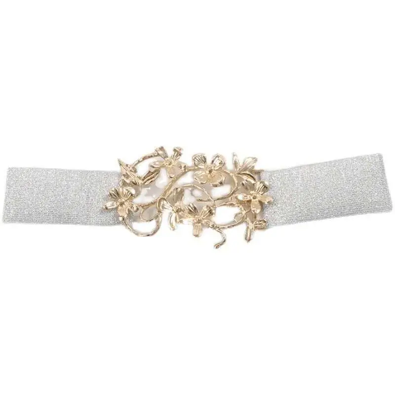 LANMREM Women Temperament Golden Flower Buckle Gold Silver Thread Elastic Waistband Fashionable Matching Skirt Dress 2DB1921