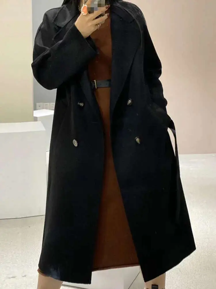 LANMREM 2025 Spring And Winter Double-sided Cashmere Coat Women's Long Double-breasted Fashion Solid Coat For Female 2A466