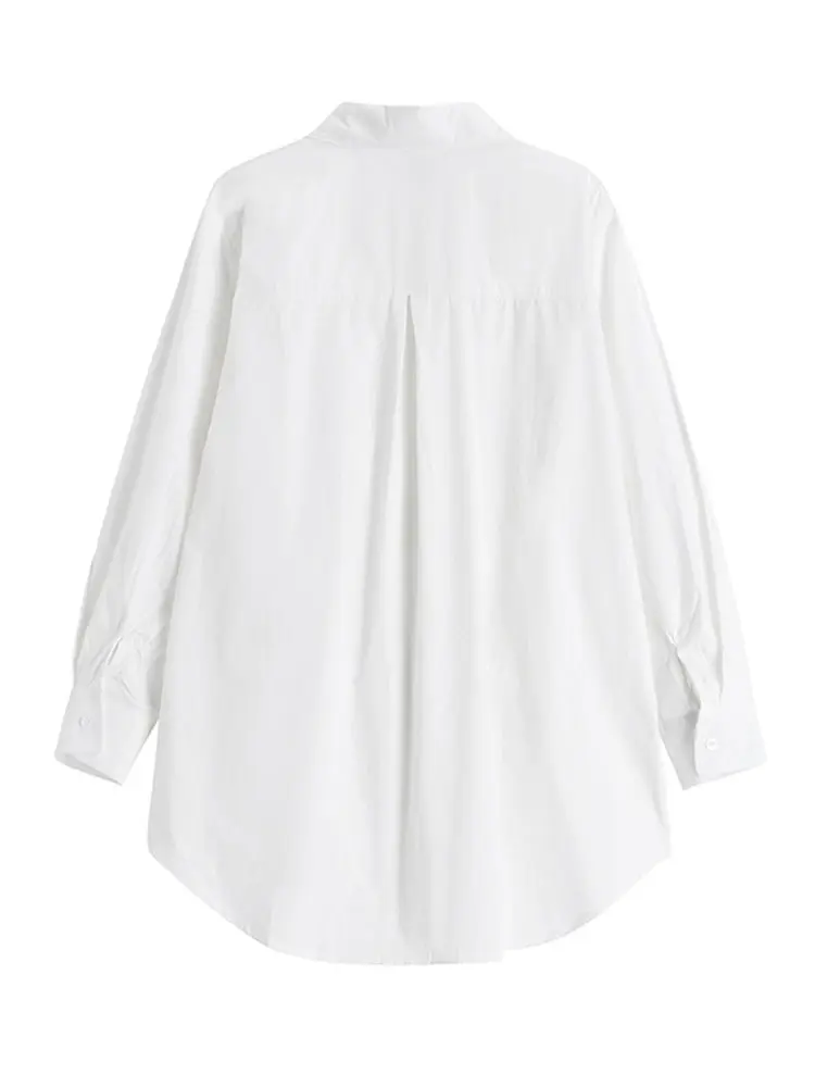 LANMREM White Bow Tied Long Sleeved Shirt Niche Design Women's 2024 New Korean Version Medium Length Loose Big Size Top 2DA7150