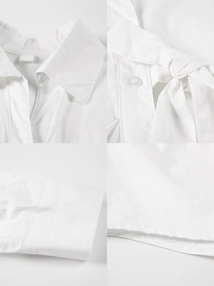 LANMREM White Bow Tied Long Sleeved Shirt Niche Design Women's 2024 New Korean Version Medium Length Loose Big Size Top 2DA7150
