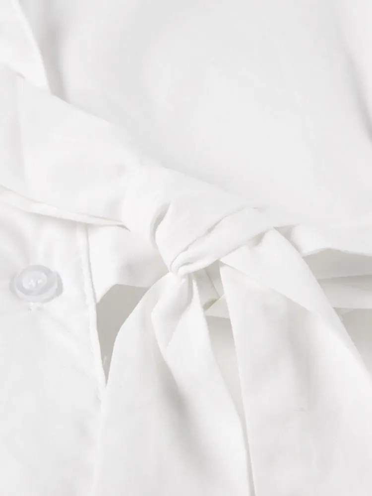 LANMREM White Bow Tied Long Sleeved Shirt Niche Design Women's 2024 New Korean Version Medium Length Loose Big Size Top 2DA7150
