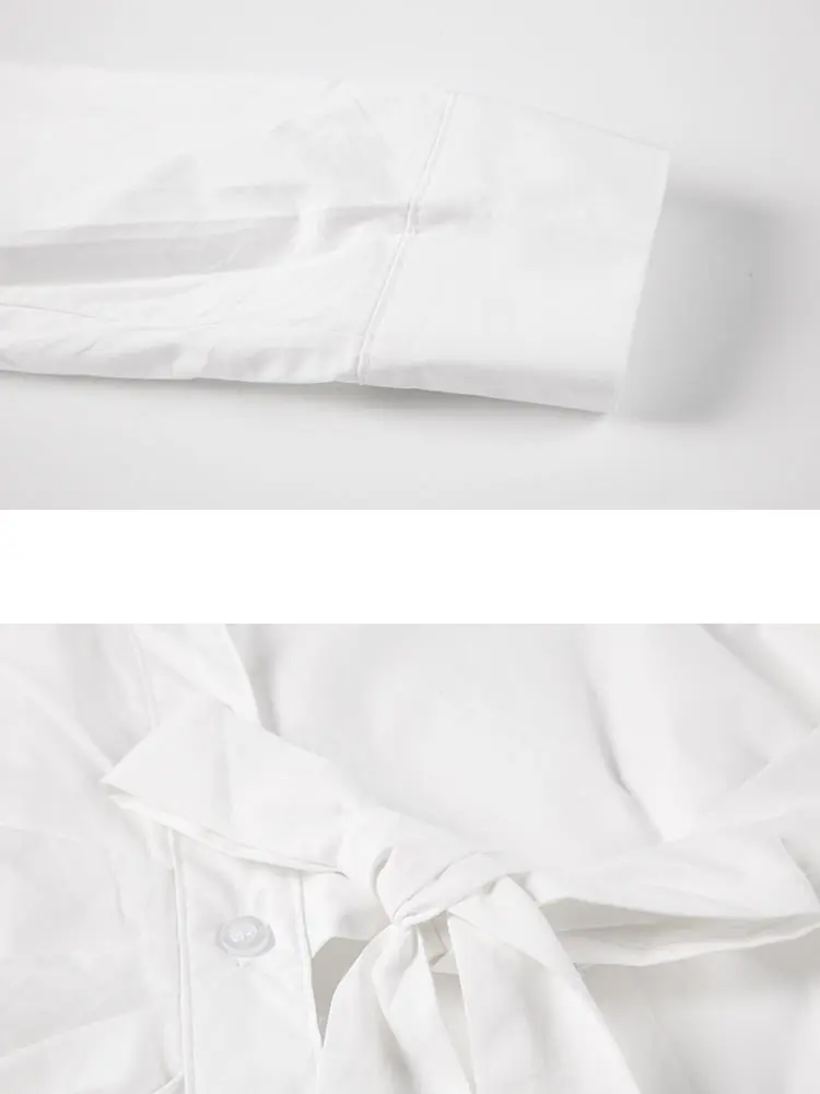 LANMREM White Bow Tied Long Sleeved Shirt Niche Design Women's 2024 New Korean Version Medium Length Loose Big Size Top 2DA7150