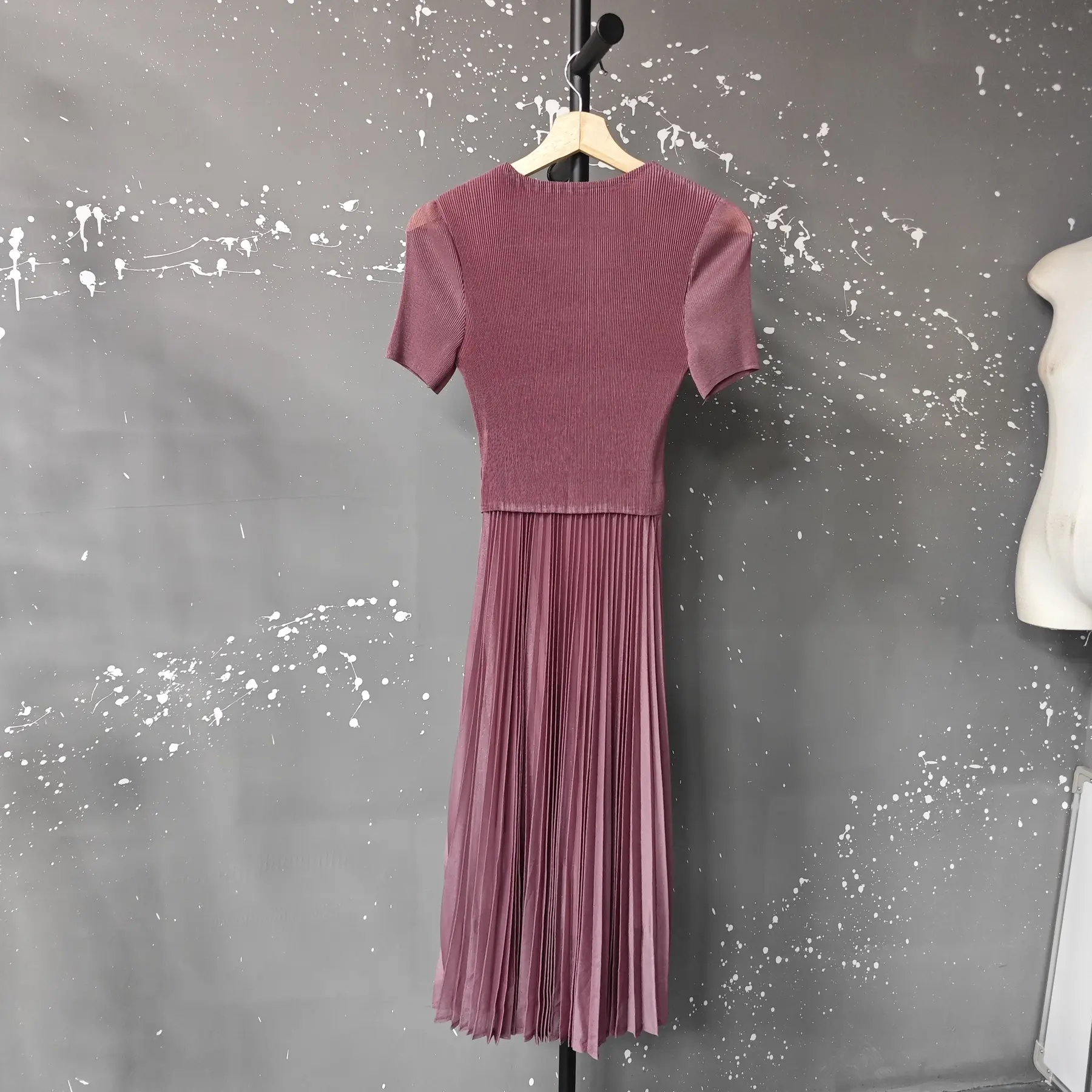 LANMREM Summer Pleated Dress For Women 2025 New Ruffled Panelling‌ Patchwork High Waist Design Blue A-line Dresses Chic 2DB3069