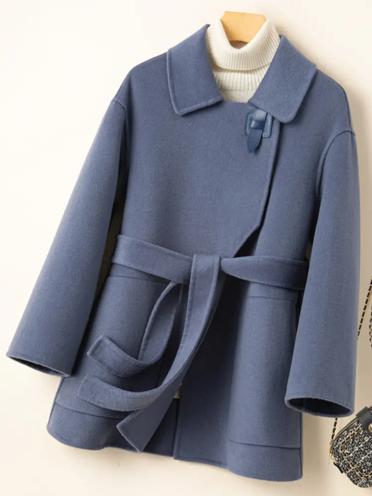 LANMREM High End Winter Wool Coat For Women Lapel Belt Gathered Waist Solid Color Jackets Fashion 2024 New Clothing 2AA4391