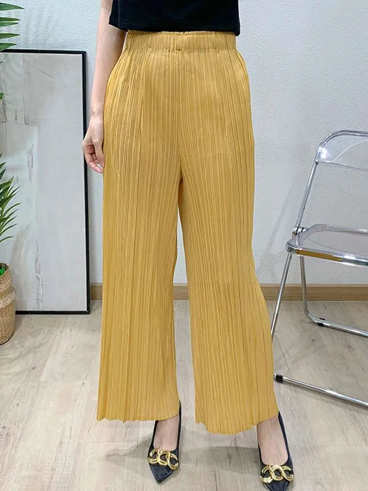 LANMREM Pleated Summer 2025 New High Waisted Slimming Straight Wide Leg Pants For Women Loose Chic Green Trousers Famale 2DB2921