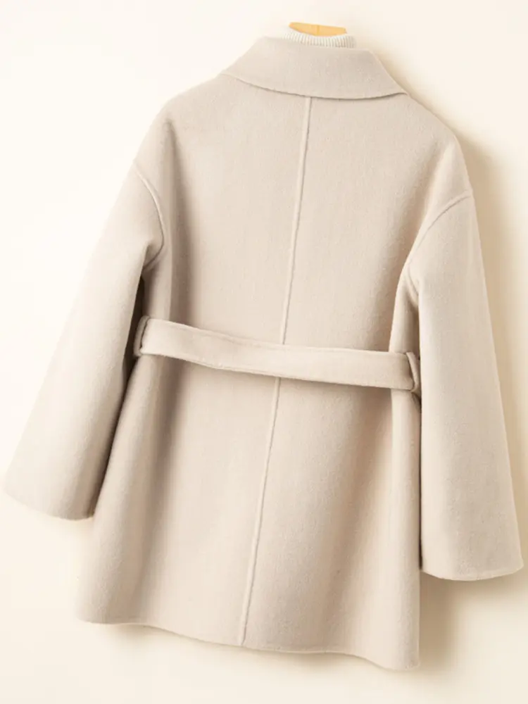 LANMREM High End Winter Wool Coat For Women Lapel Belt Gathered Waist Solid Color Jackets Fashion 2024 New Clothing 2AA4391