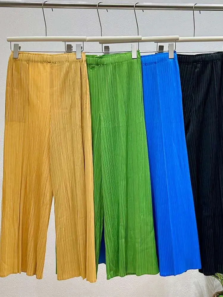LANMREM Pleated Summer 2025 New High Waisted Slimming Straight Wide Leg Pants For Women Loose Chic Green Trousers Famale 2DB2921