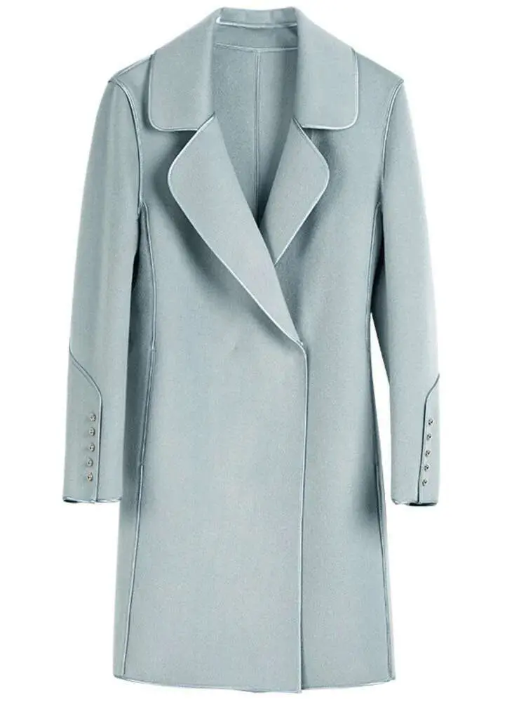 LANMREM 2023 Winter New Wool Coats For Women Lapel Long Sleeves Belt Coats Office Lady Fashion Streetwear Clothing 2DA2615