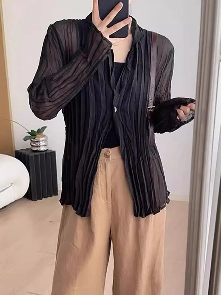 LANMREM Single Button Design Cardigan Shirts For Women 2025 New Summer Lightweight Long Sleeve Sunscreen Clothing Chic 2DB3198