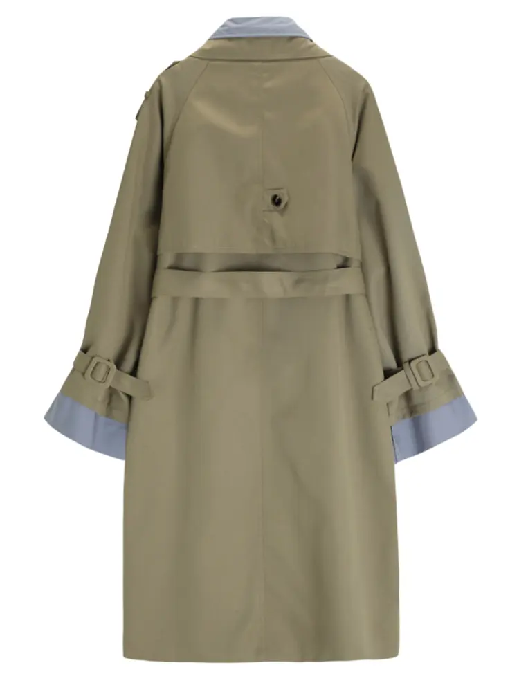 LANMREM Contrast Color Spliced Trench Women Lapel Belt Double Breasted Fashion Windbreaker Office Lady 2023 Autumn New 2AA2981