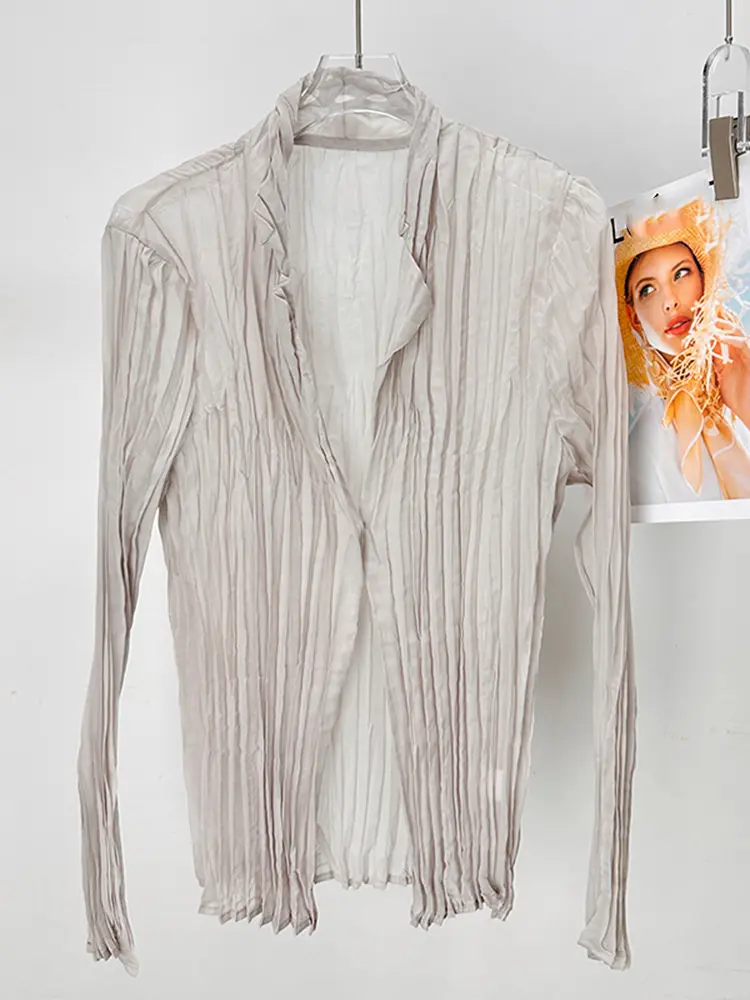 LANMREM Single Button Design Cardigan Shirts For Women 2025 New Summer Lightweight Long Sleeve Sunscreen Clothing Chic 2DB3198