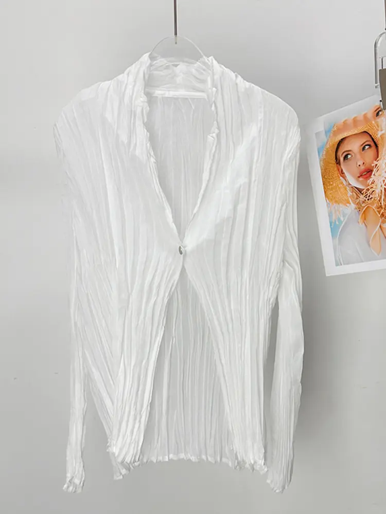 LANMREM Single Button Design Cardigan Shirts For Women 2025 New Summer Lightweight Long Sleeve Sunscreen Clothing Chic 2DB3198