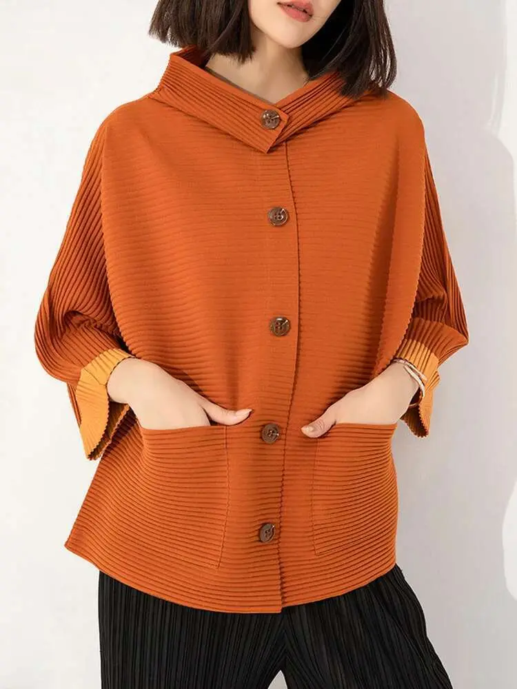 LANMREM Casual Pleated Solid Color Shirt Women Long Sleeves Single Breasted Loose Tops Versatile 2025 Spring New 2AA3707